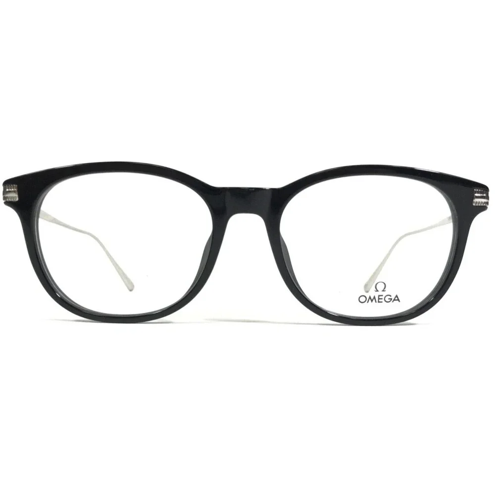 Omega Eyeglasses Frames OM 5013 001 Black Silver Square Horn Rim 53-18-145 - Picture 1 of 12